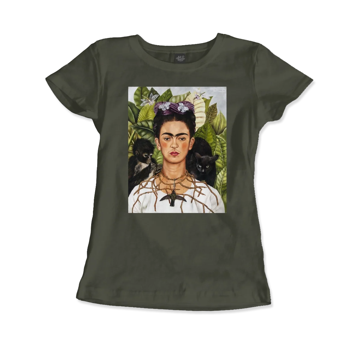 Frida Kahlo Self-Portrait With Thorn Necklace and Hummingbird Art T-Shirt