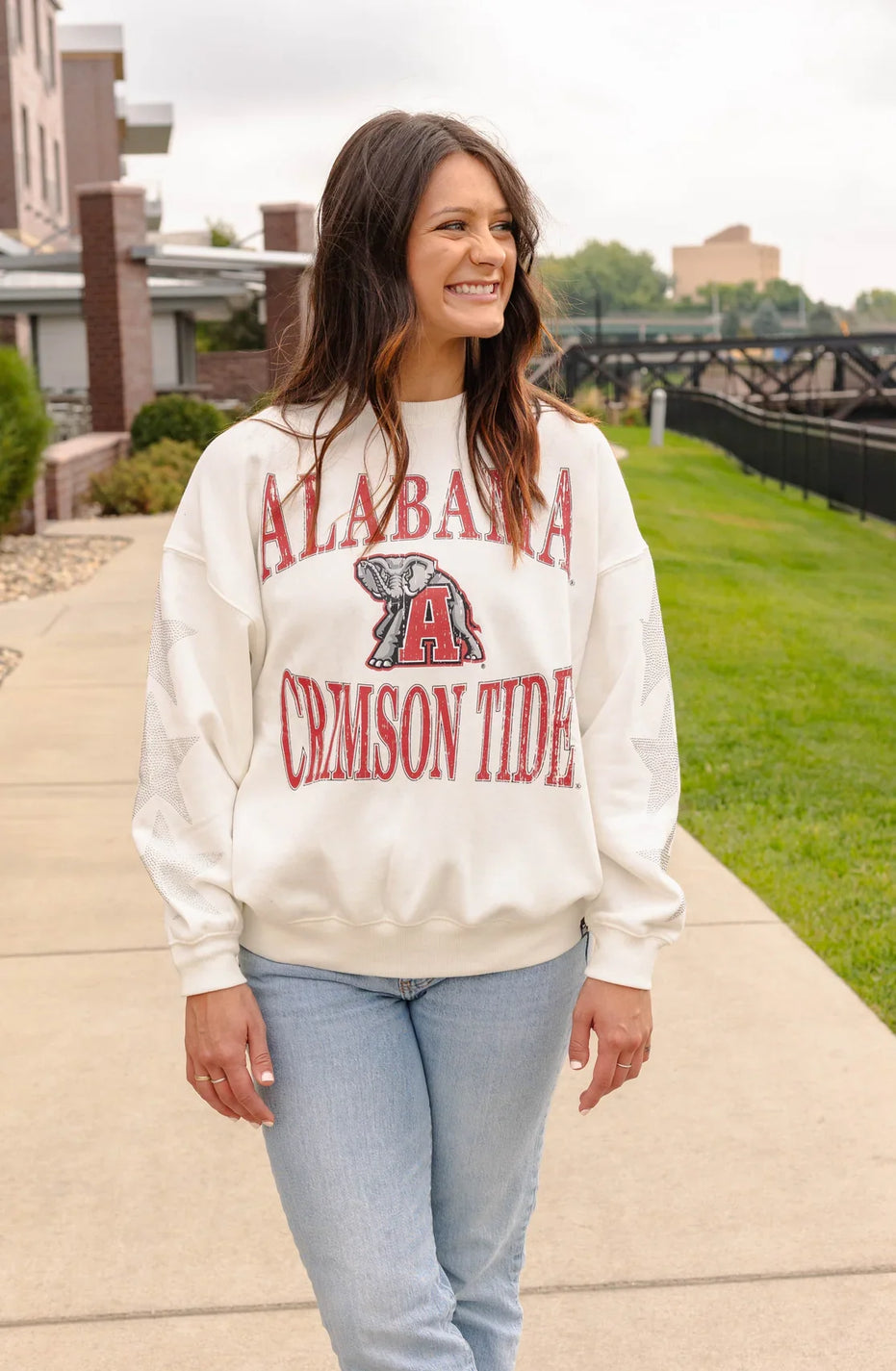 Alabama Crimson Tide - Wynn Star Sleeve OS Fleece Crew-Neck Long Sleeve