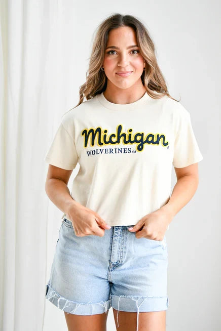 Michigan Wolverines - NCAA Manhattan Stitch Heavyweight Crop Tee T-Shirt