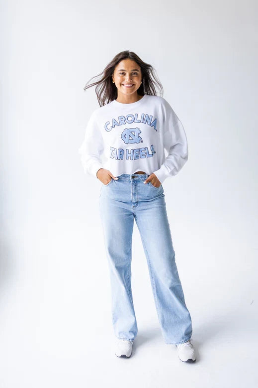 North Carolina Tar Heels - NCAA Perkins Chenille Cropped Sleeve Crew Women's Long Sleeve