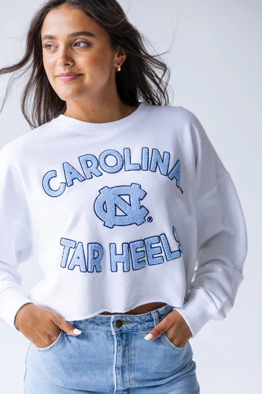 North Carolina Tar Heels - NCAA Perkins Chenille Cropped Sleeve Crew Women's Long Sleeve