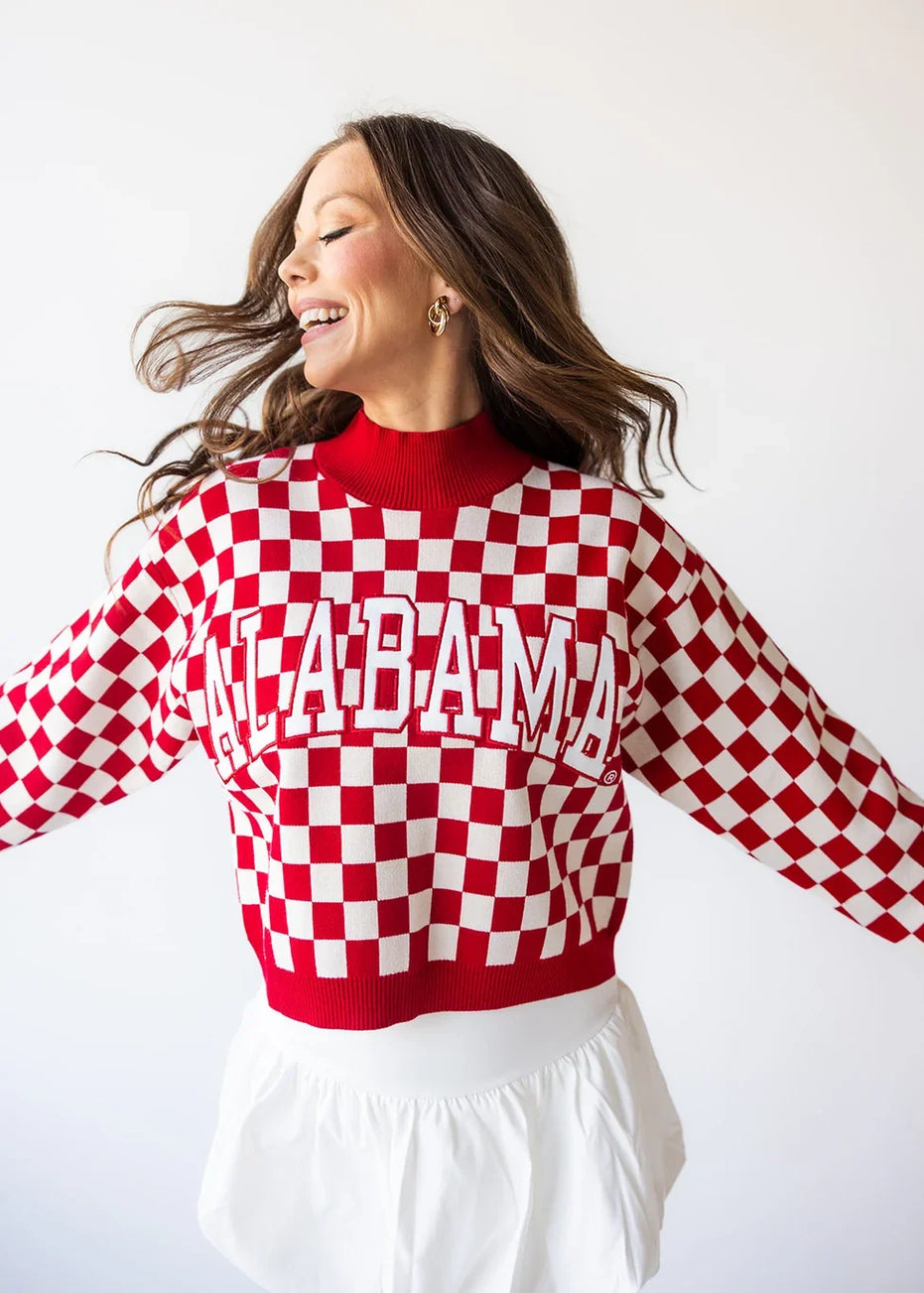 Alabama Crimson Tide - NCAA Checkerboard Cropped Crew-Neck Sweater