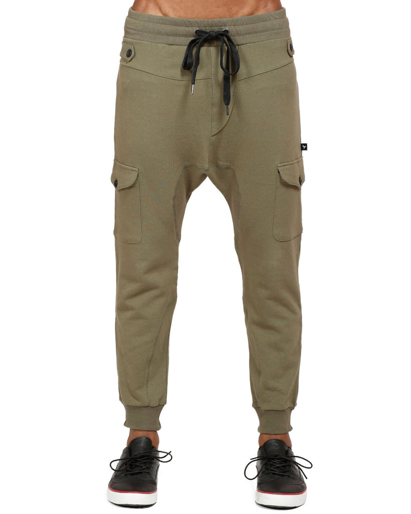 Men's Drop Crotch Cargo Pockets Sweatpants in Olive by Shop at Konus
