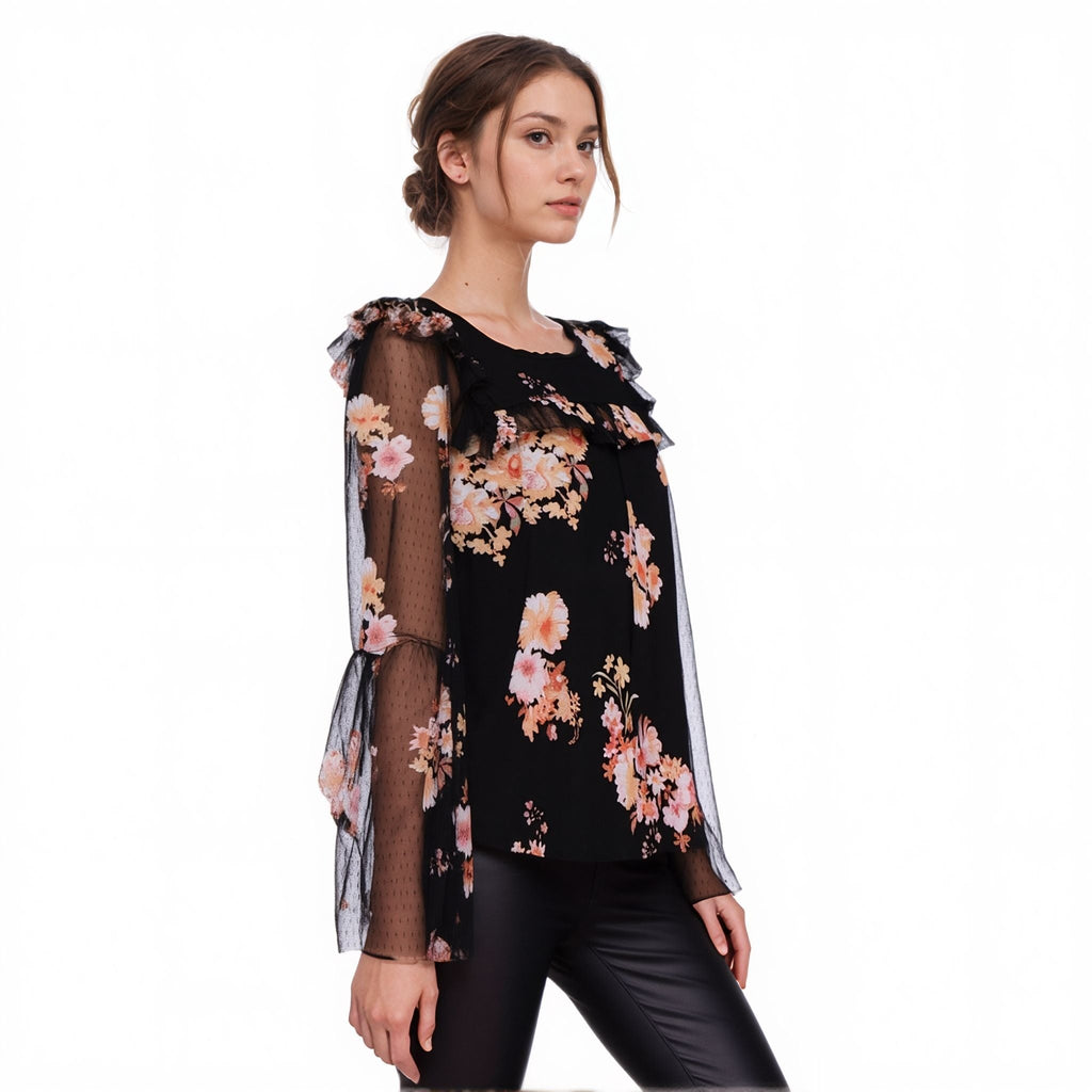 UPDATED Pleione Women's Bell Sleeve Mesh Top