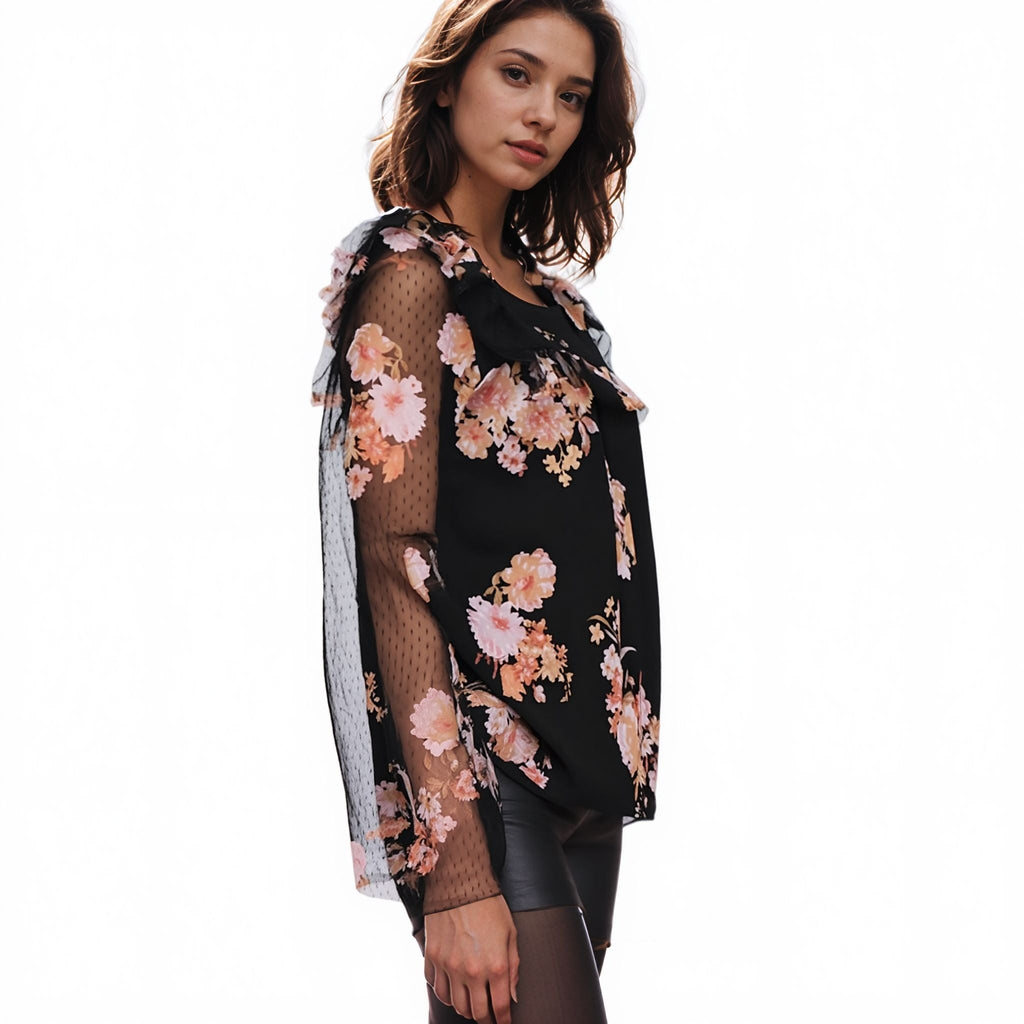 UPDATED Pleione Women's Bell Sleeve Mesh Top