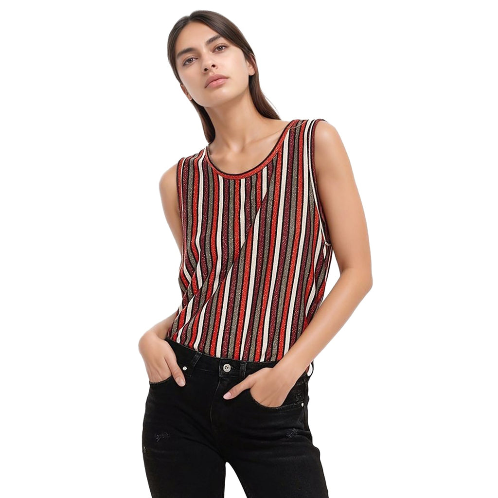 Pleione Women's Multi Print Stripe Sleeveless Top