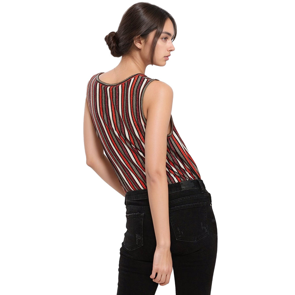 Pleione Women's Multi Print Stripe Sleeveless Top