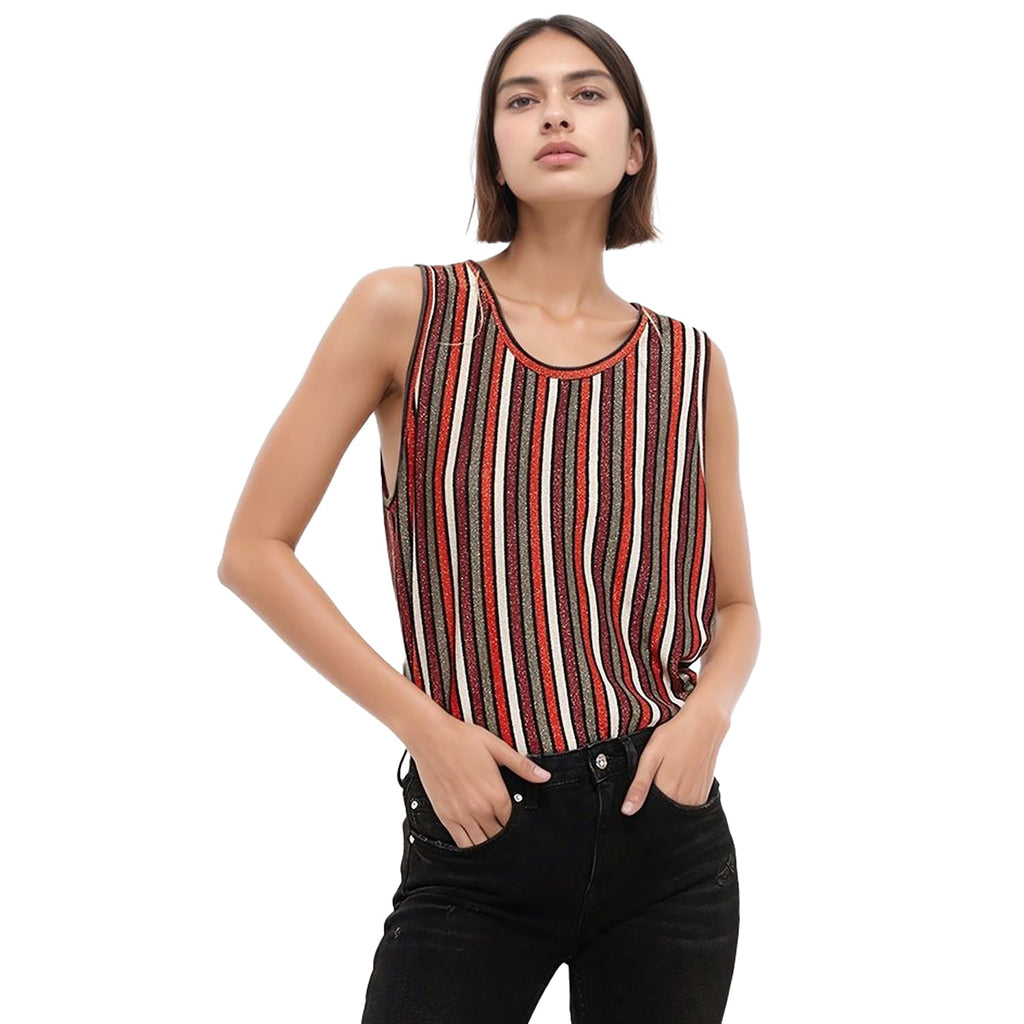 Pleione Women's Multi Print Stripe Sleeveless Top