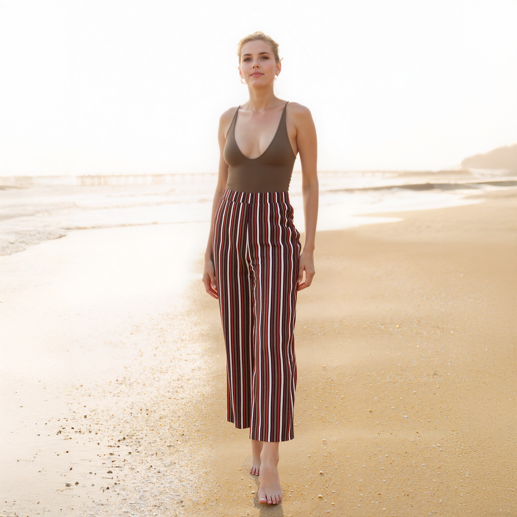 Pleione Women's Multi Stripe Printed Wide Leg Pants