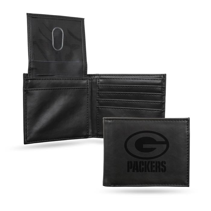 Green Bay Packers - Laser Engraved Black Billfold Wallet