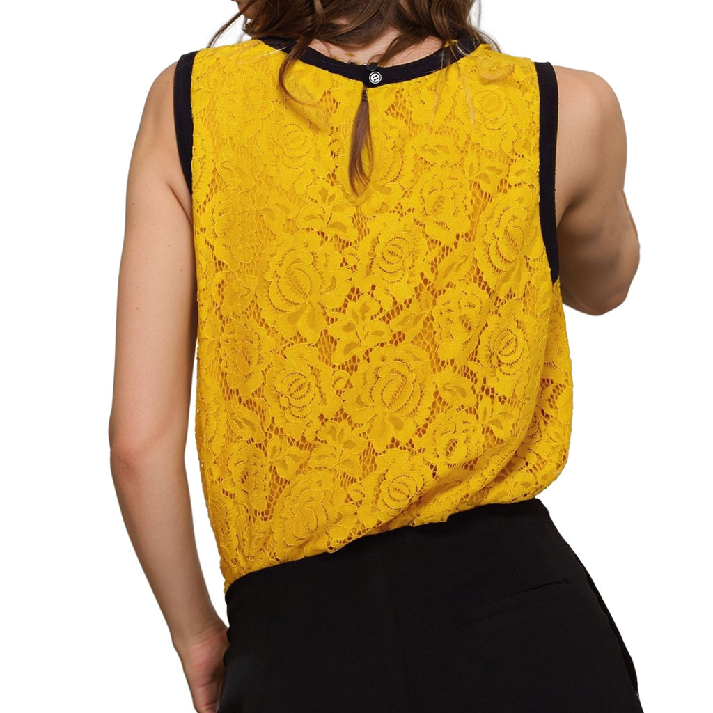 Pleione Women's Floral Lace Sleeveless Top In Mustard