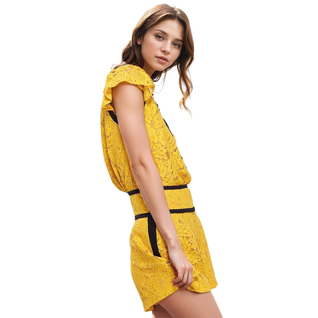 Pleione Floral Lace Tassel String Top In Mustard