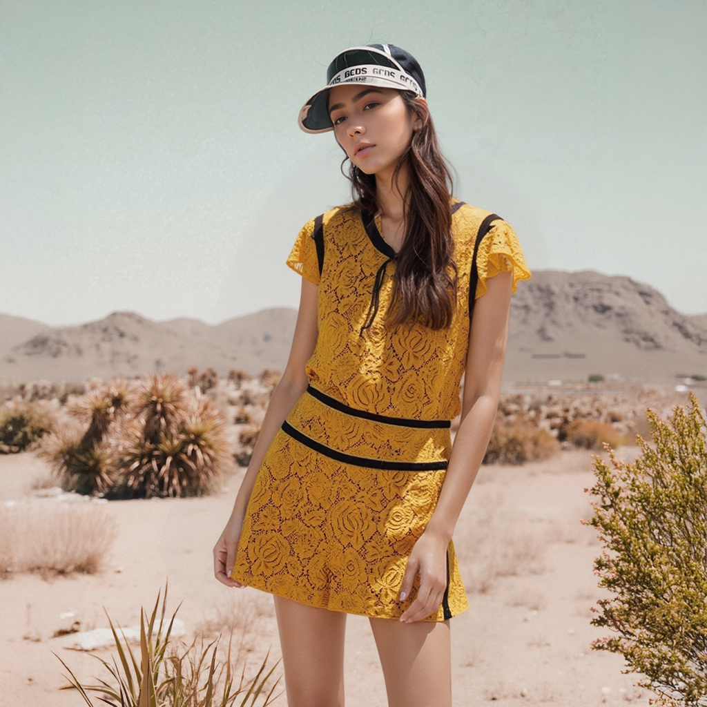 Pleione Women's Floral Lace Shorts In Mustard