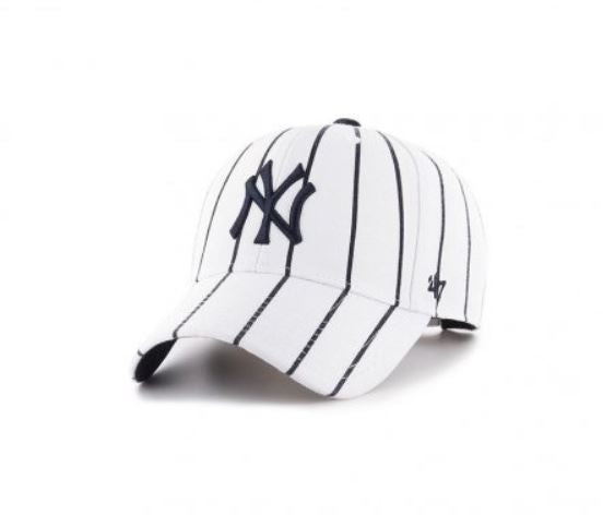 New York Yankees - White With Black Stripes and Black Logo Yankees Hat, 47 Brand