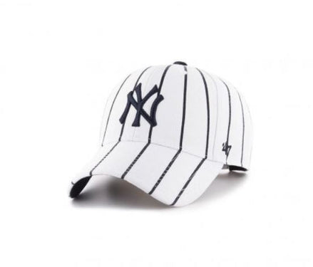 New York Yankees - White With Black Stripes and Black Logo Yankees Hat, 47 Brand