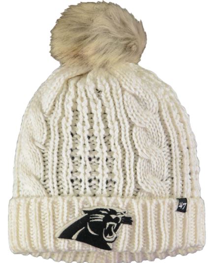 Carolina Panthers - White Meeko Cuff Knit Womens Beanie Hat With Pom, 47 Brand
