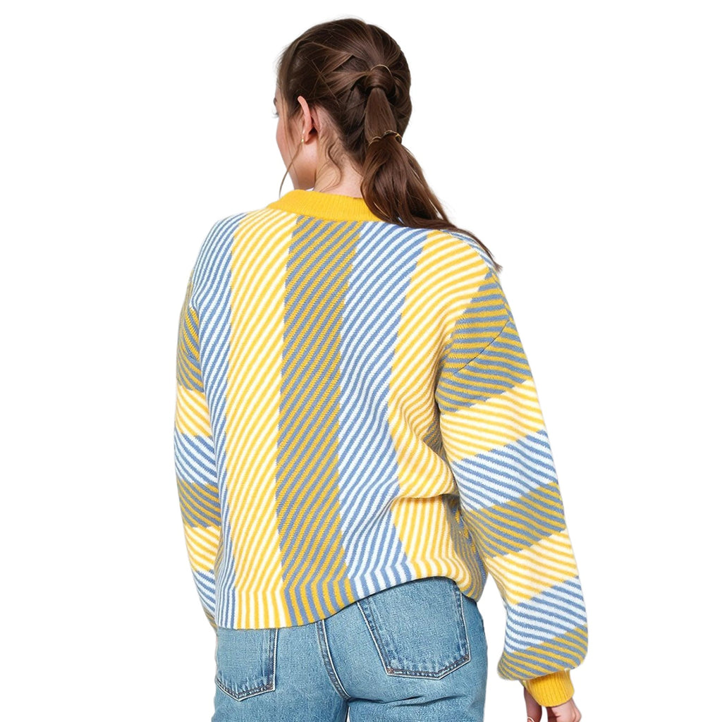 Pleione Multi Stripe Cozy Crewneck Sweater