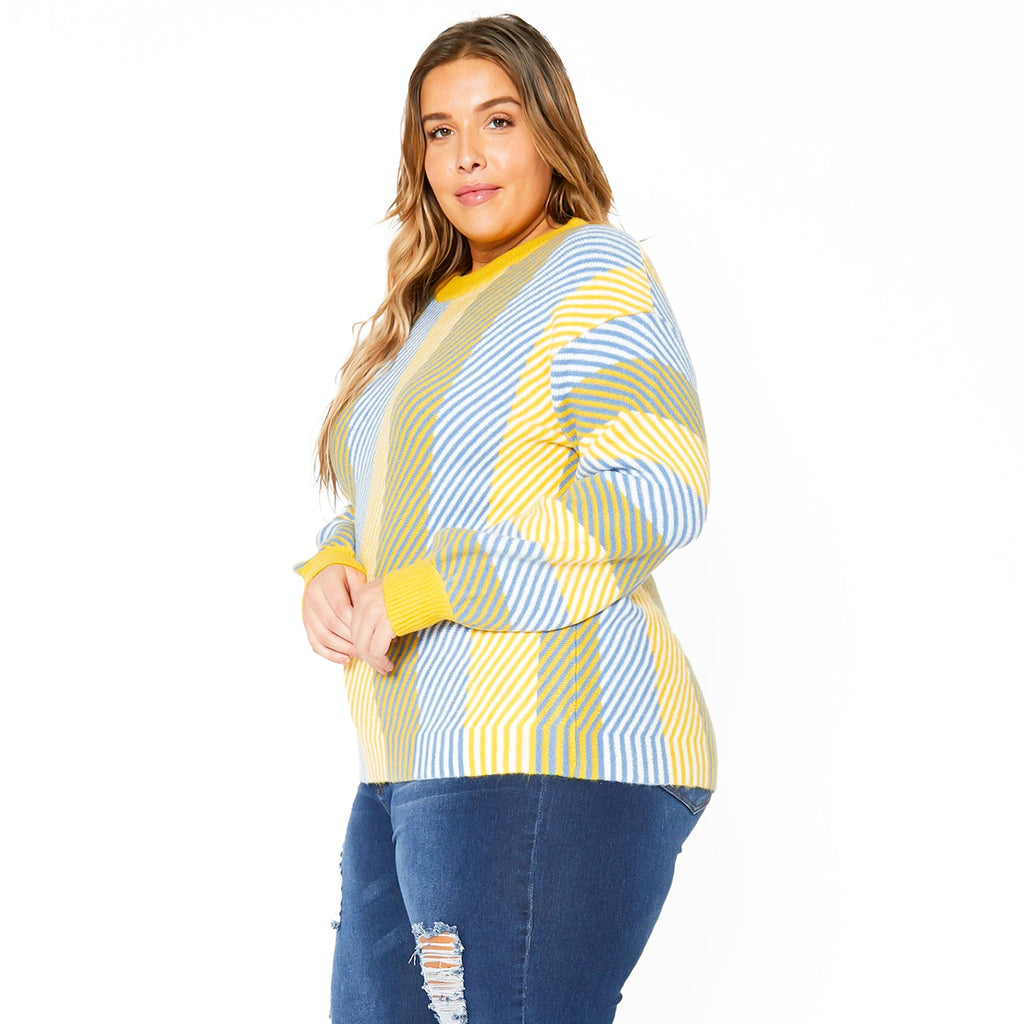 Pleione Multi Stripe Cozy Crewneck Sweater