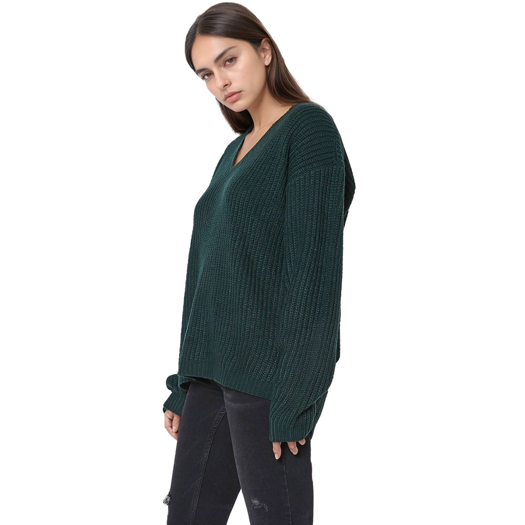 Pleione Women's Cross Back Oversized Sweater in Forest