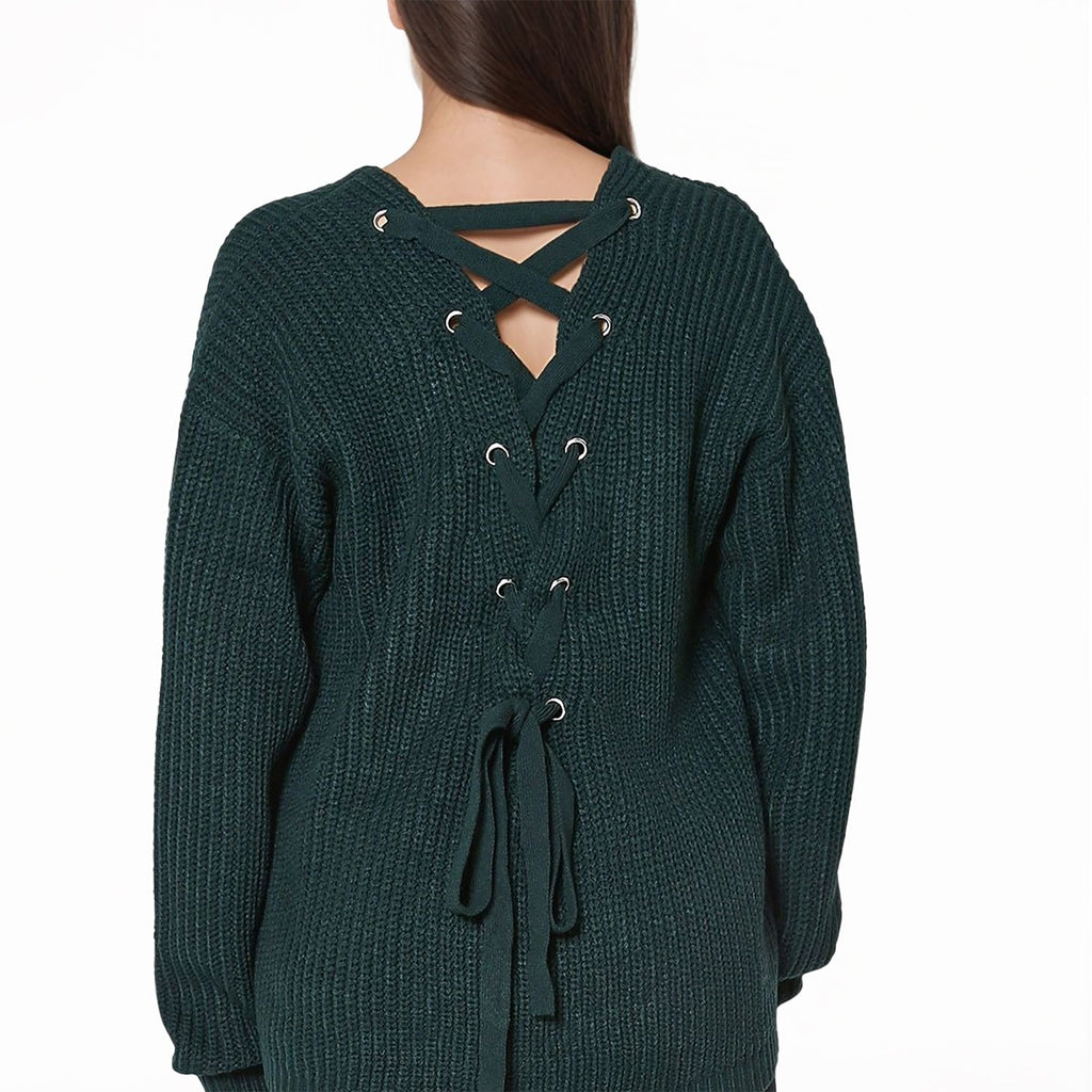 Pleione Women's Cross Back Oversized Sweater in Forest
