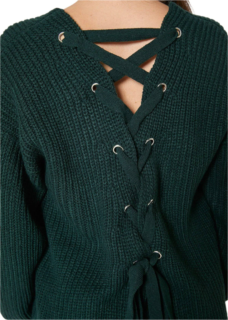 Pleione Women's Cross Back Oversized Sweater in Forest