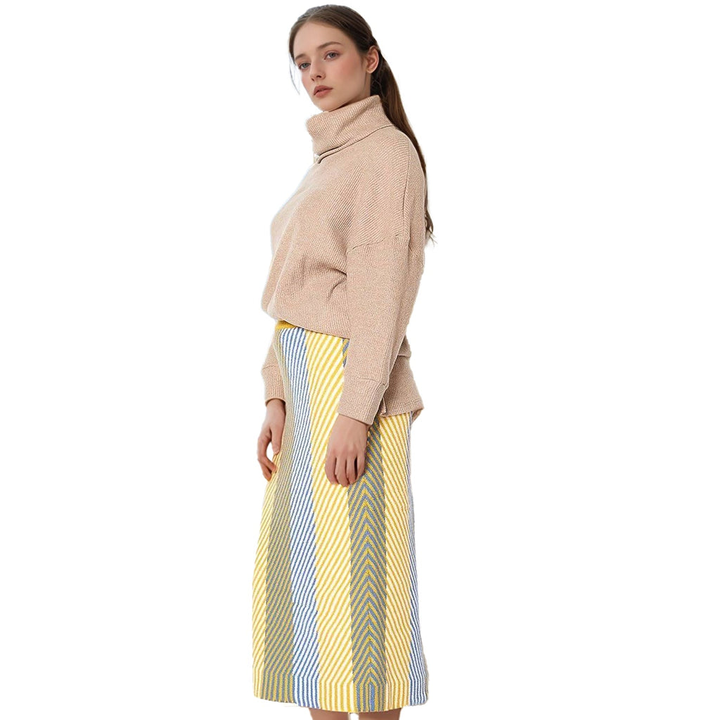 Pleione Women's Multi Stripe Knit Midi Skirt in Multi Stripe