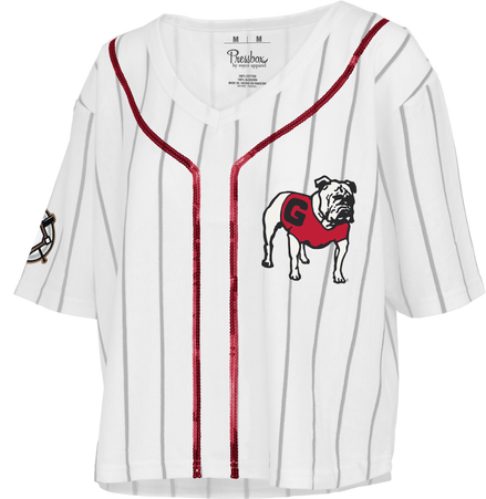 Georgia Bulldogs - "Spirit" Short Sleeve Vee-Neck Yarn-Dyed Waist-Length T-Shirt