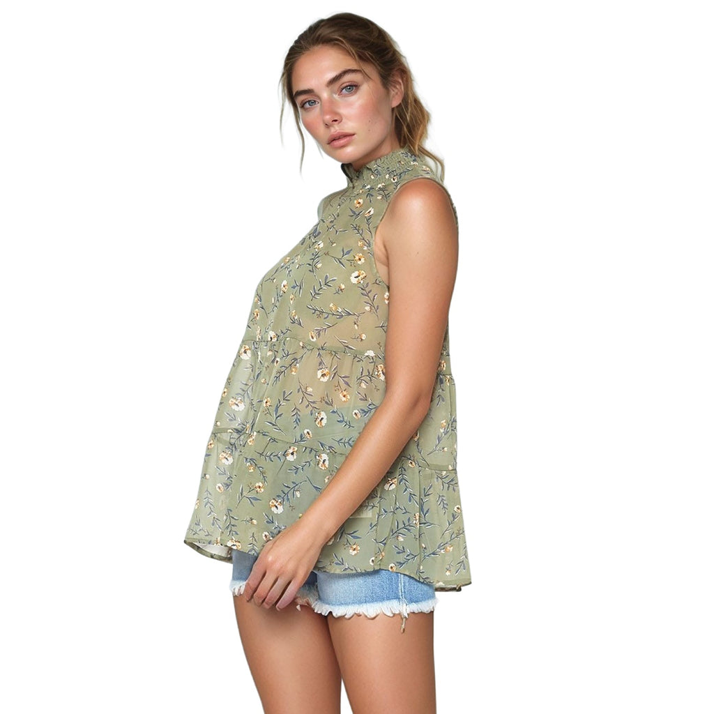 Pleione Women's Mock Neck Tiered Babydoll