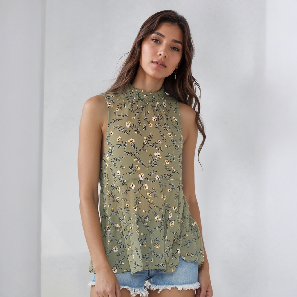 Pleione Women's Mock Neck Tiered Babydoll