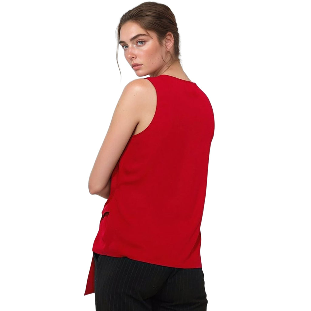 Pleione Women's Round Neck Tie Front Sleeveless Blouse
