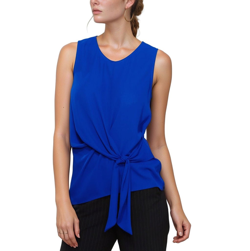 Pleione Women's Round Neck Tie Front Sleeveless Blouse