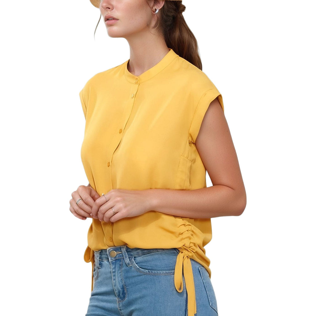 N/A Pleione Women's Button Down Side Tie Blouse