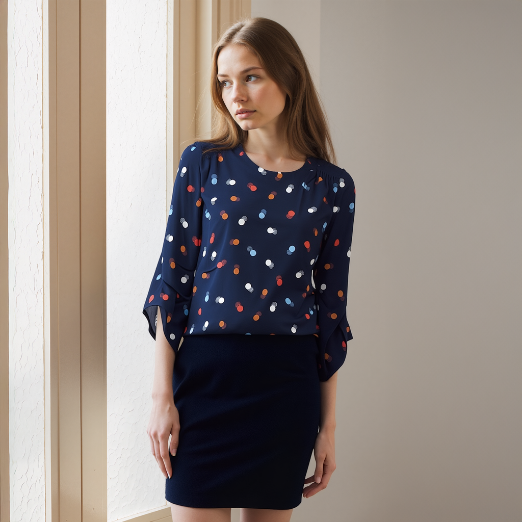 Pleione Women's 3/4 Sleeve Multi Layered Cuff Blouse