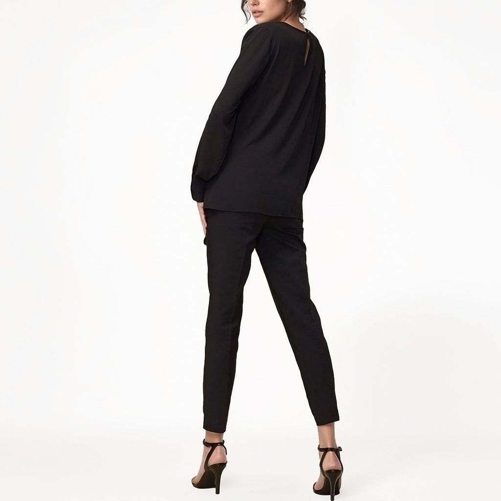 Pleione Women's Self-Tie Wrap Front Blouse in Black