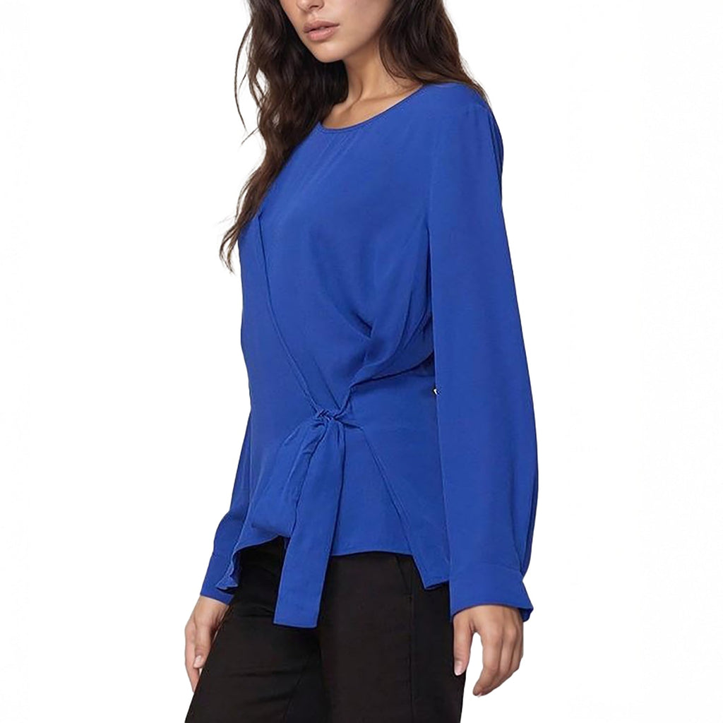 Pleione Self-Tie Wrap Front Blouse in Royal Blue