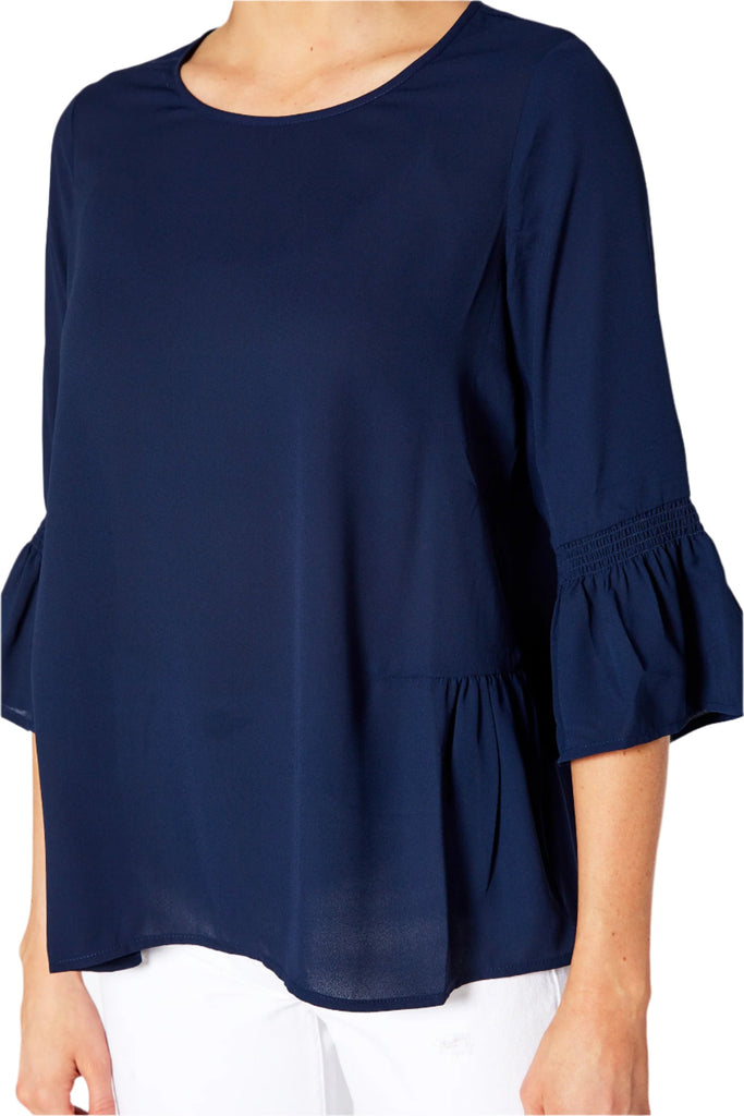 Pleione Women's Pleated Blouse With Bell Sleeve in Honey