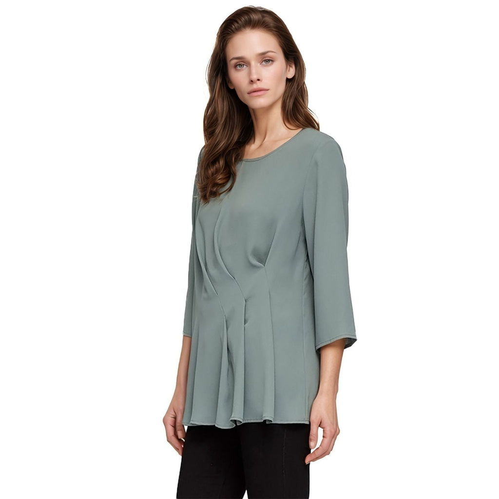 Pleione Women's 3/4 Sleeve Pleated Blouse Top in Sage