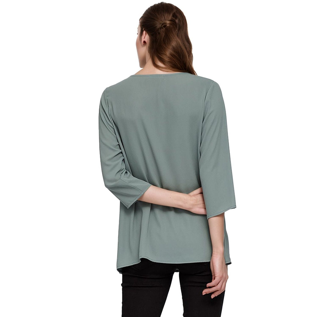 Pleione Women's 3/4 Sleeve Pleated Blouse Top in Sage