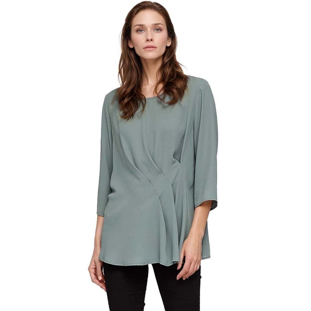 Pleione Women's 3/4 Sleeve Pleated Blouse Top in Sage