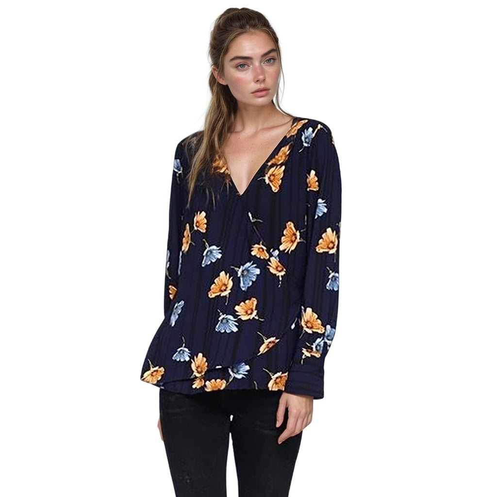 Pleione Wrap Front Long Sleeve Blouse