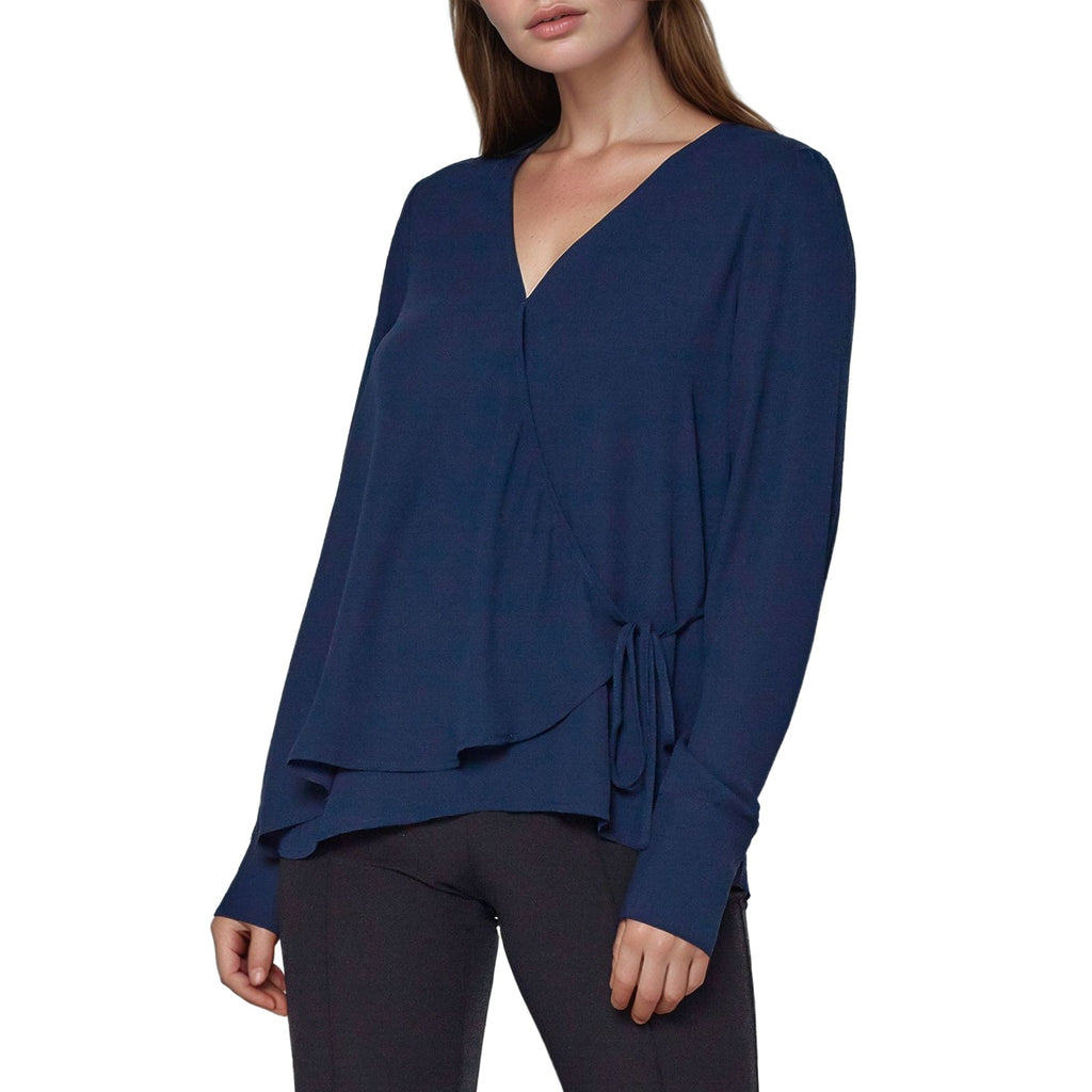 Pleione Wrap Front Long Sleeve Blouse