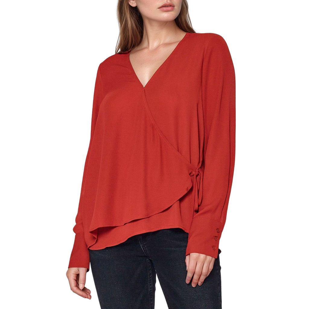 Pleione Wrap Front Long Sleeve Blouse