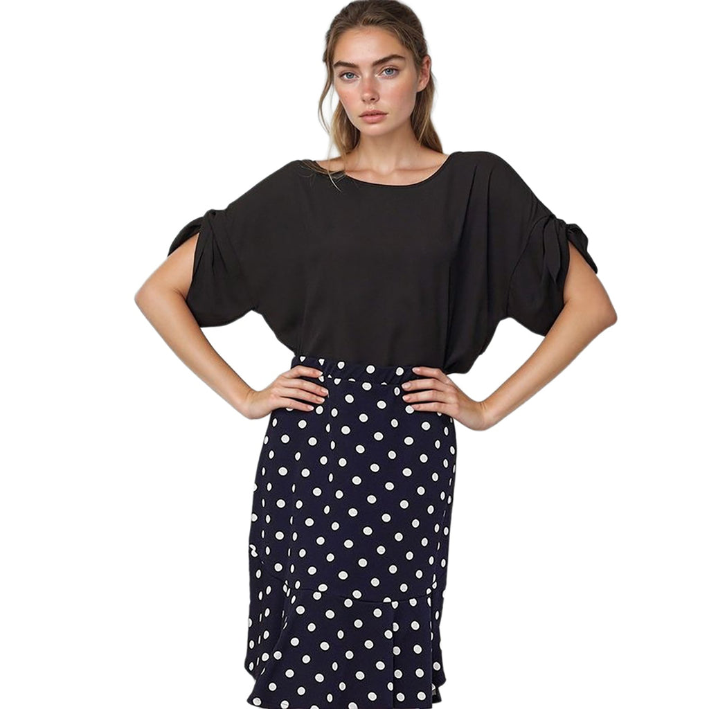 Pleione Round Neck Self-tie Short Sleeve Top