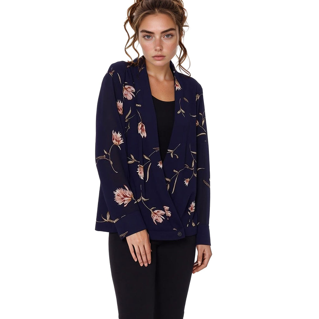 Pleione Wrap Front V-Neck Blouse