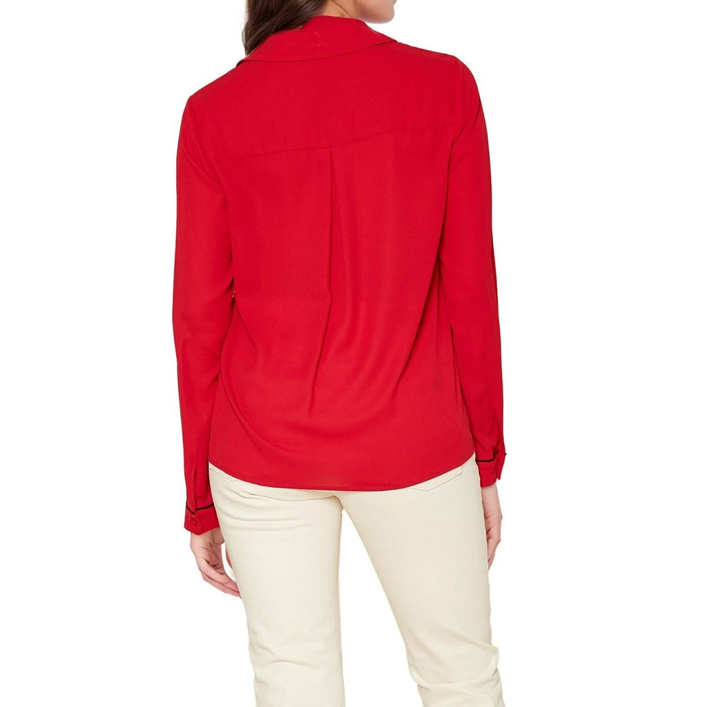 Pleione Women's Rounded Collar Button Down Shirt Blouse in Red