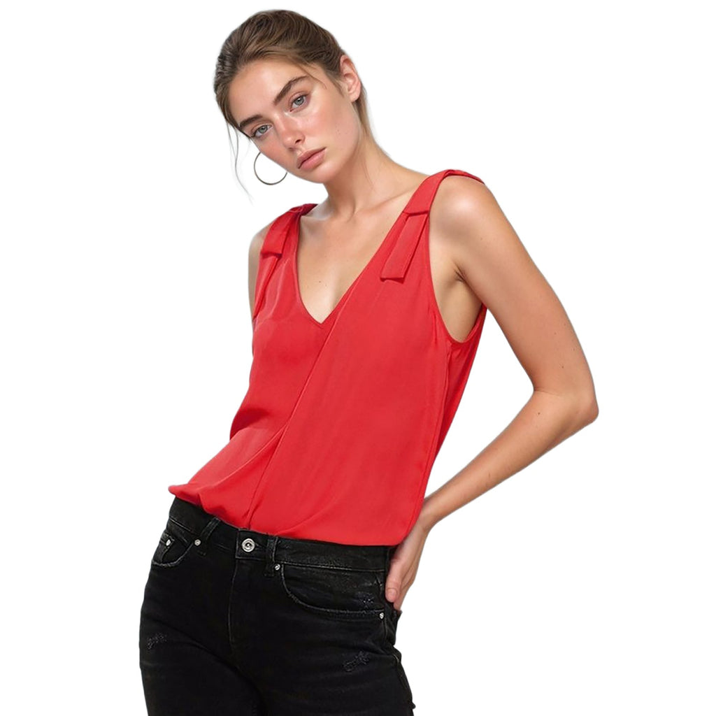 Pleione Women's V-Neck Bow Tie Shoulder Cami Blouse