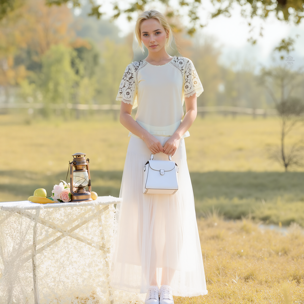 Pleione Women's Lace Sleeve Blouse