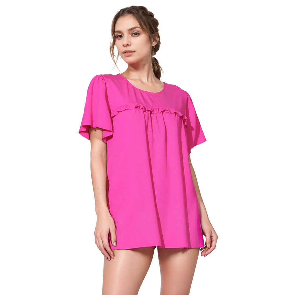 Pleione Ruffle Front Babydoll Blouse