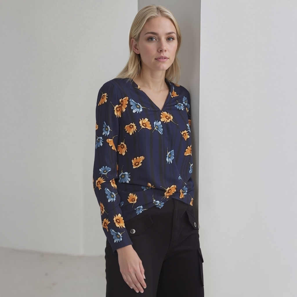 Pleione Wrap Front Long Sleeve Blouse