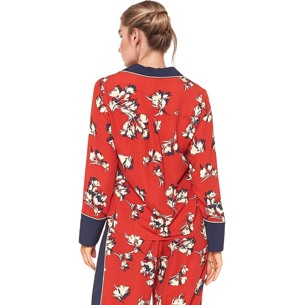 Pleione Floral Navy Contrast Pajama Blouse